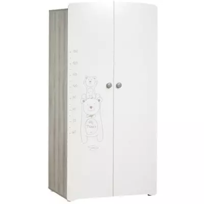 Chambre bébé trio Teddy: lit 120x60, commode et armoire - Blanc