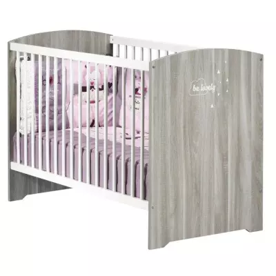 Lit bébé à barreaux 120x60 cm Babyprice Smile - Chêne silex/Blanc