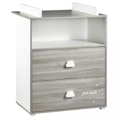 Commode à langer Smile Chêne silex - Blanc - Made in France
