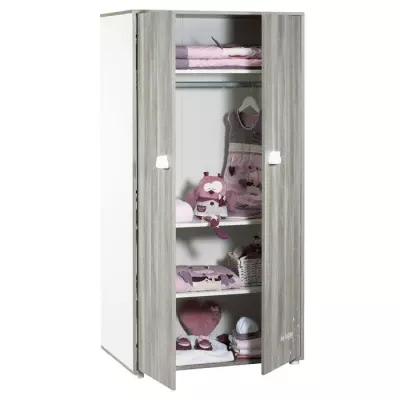 Armoire bébé Smile ours - Chene silex - Blanche - 2 portes - Made in France