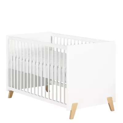 Lit bébé 120x60 cm Babyprice Joy Naturel - Blanc - Pieds bois naturel