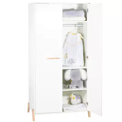 Armoire bébé Joy Naturel Blanche - Made in France - Sur pieds bois - 2 portes Armoire bébé Joy Naturel Blanche - Made in France - Sur pieds bois - 2 portes