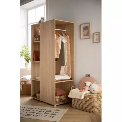 Armoire Enfant Chêne Doré Avec Étagères et Penderie - Babyprice Up