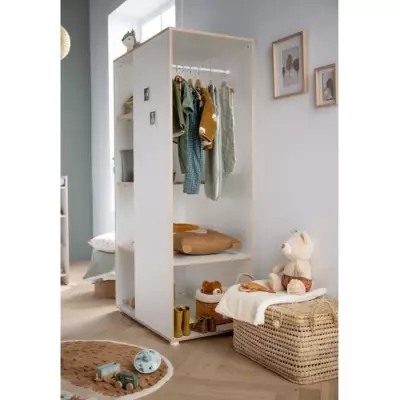 Armoire enfant blanche en bois avec étagères - Babyprice First