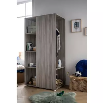 Armoire enfant avec étagères et penderie - Chêne silex - Babyprice Up