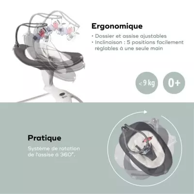 Balancelle bébé électrique Swoon Motion: Assise à 360° - Zinc