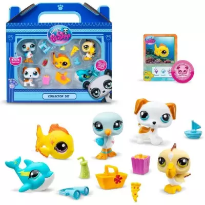 Figurines Miniatures Littlest Pet Shop - Set Collector Plage - 5 Animaux & Accessoires