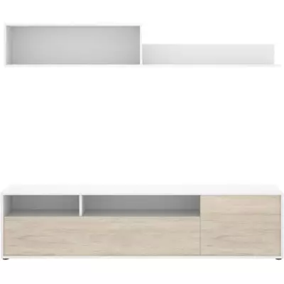 Meuble TV Compact BAY - Chene clair / Blanc - 180 x 35 x 44 cm