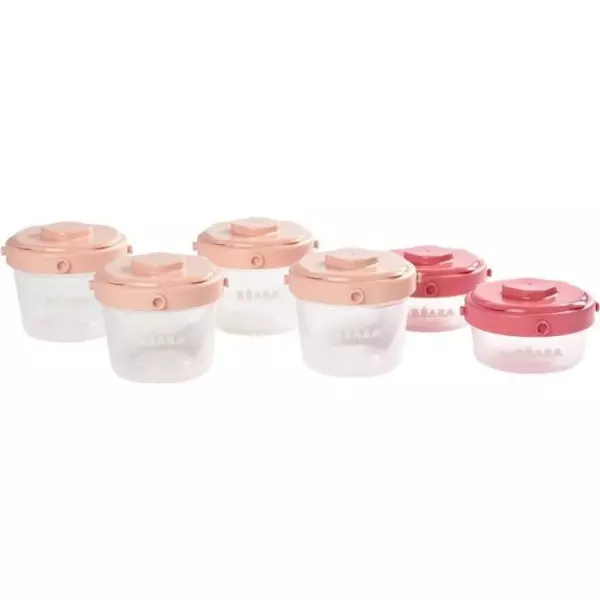BEABA Lot de 6 portions clip de conservation 1er âge 60 ml/120 ml rose