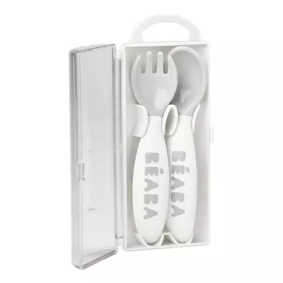 Cuillères d'apprentissage BEABA 2ème âge - Lot de 2 couverts ergonomiques - Light Mist