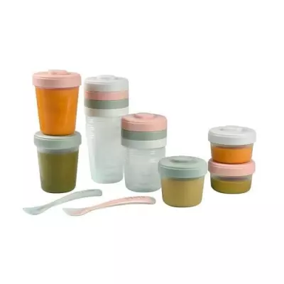 Pack 1er repas BEABA - Portions clip Eucalyptus - 12 portions et 2 cuilleres