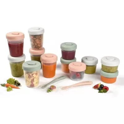Pack 1er repas BEABA - Portions clip Eucalyptus - 12 portions et 2 cuilleres