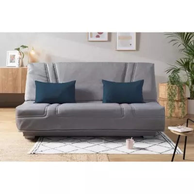 Banquette clic-clac BULTEX 3 places - Gris + Coussins bleu
