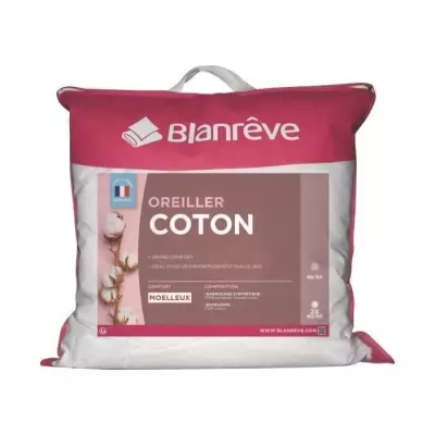 Ensemble de 2 oreillers en coton BLANREVE - 60 x 60 cm - Blanc