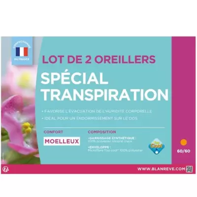 Lot de 2 Oreillers Anti-Transpiration - Fabrication Française