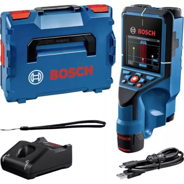 Détecteur mural Bosch Professional D-Tect 200 C avec 1 batterie 12V 2,0Ah, chargeur, câble USB-C, dragonne, en L-Boxx - 060108
