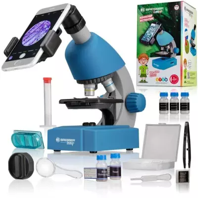 Microscope BRESSER JUNIOR 40x-640x LED - kit expérimentation - bleu
