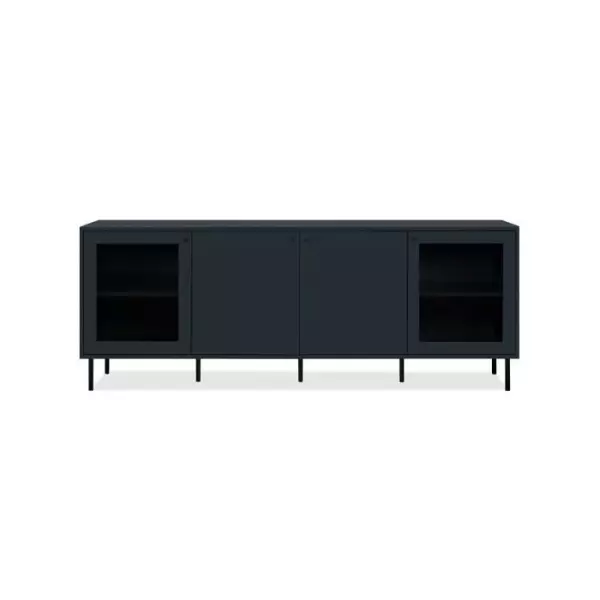 Meuble TV - CARACAS - 180 x 68 x 40 cm -2 portes vitrées + 2 portes - Décor Bleu navy