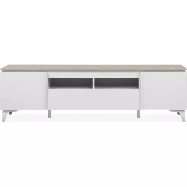 Meuble TV Bertrix 56A - Décor travertin / blanc - Panneaux de particules - 177 x 51,5 x 40 cm