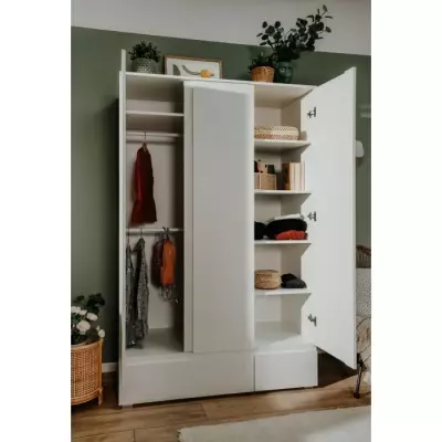 Armoire IMAGE 60B - Blanc mat - 3 portes + 2 tiroirs × dimensions compactes