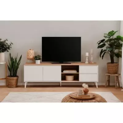 Meuble TV Linz 56A - Blanc / Chene Artisan - 186 x 59 x 36 cm