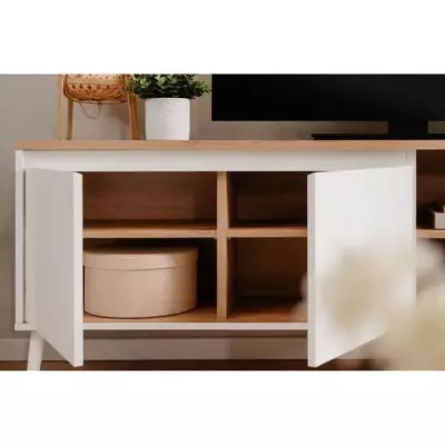 Meuble TV Linz 56A - Blanc / Chene Artisan - 186 x 59 x 36 cm