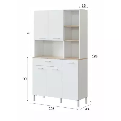 Buffet de cuisine KIRA - Blanc artik et chêne canadien - 5 portes + 1 tiroir
