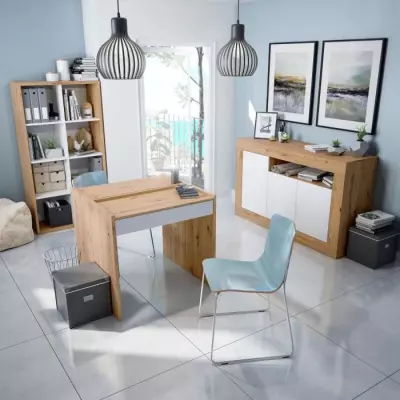 Bibliothèque étagère NOA - Blanc et chene - 8 cases - 137x71,5x33 cm