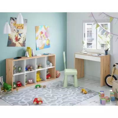 Bibliothèque étagère NOA - Blanc et chene - 8 cases - 137x71,5x33 cm