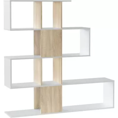 Étagère Zigzag Chene et Blanc - 4 Niveaux - 145 x 145 x 28 cm