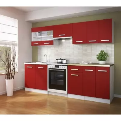 Magnifique cuisine complète avec plan de travail 2m40 - Rouge mat