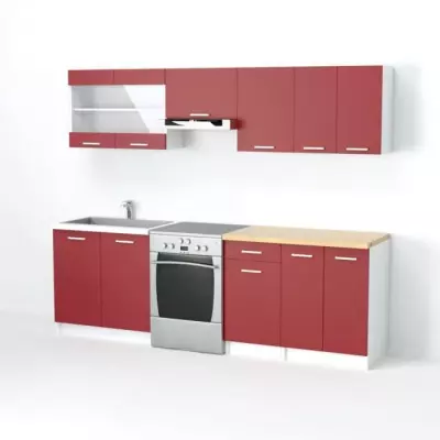 Magnifique cuisine complète avec plan de travail 2m40 - Rouge mat