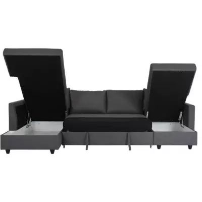 Canapé d'angle panorama convertible Cats - Gris - 292 x 187 x 86 cm