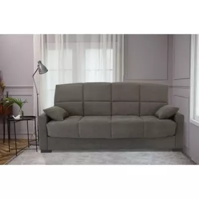 Canapé clic clac 3 places Taupe - Matelas 17 cm - Design compact