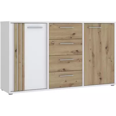 Buffet CARDIGAN 2 portes, 4 tiroirs - Chene artisan et blanc
