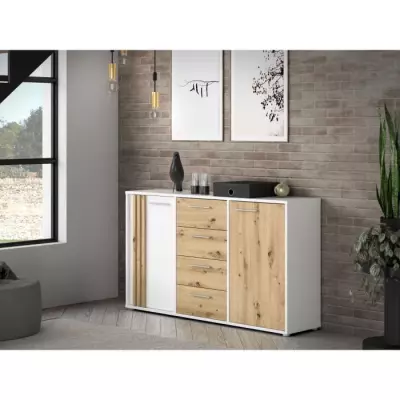 Buffet CARDIGAN 2 portes, 4 tiroirs - Chene artisan et blanc