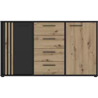 Buffet CARDIGAN 2 portes, 4 tiroirs - Chene artisan et noir - Responsable PEFC