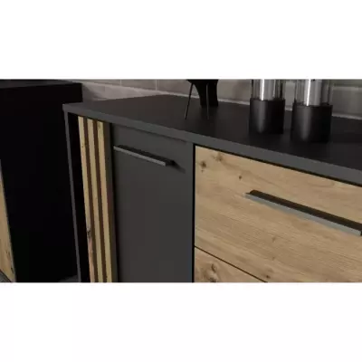 Buffet CARDIGAN 2 portes, 4 tiroirs - Chene artisan et noir - Responsable PEFC