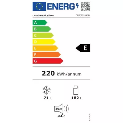 Réfrigérateur congélateur bas CONTINENTAL EDISON 253L Noir