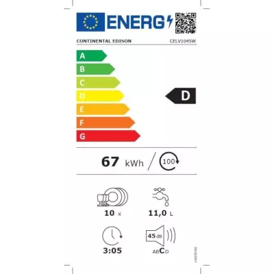 Lave-vaisselle pose libre Continental Edison CELV1045W - Blanc, 10 couverts