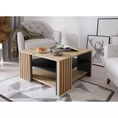 Table basse moderne CARDIGAN - Chene artisan et noir - 80x80x45 cm