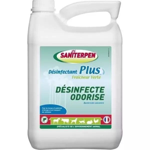SANITERPEN - Désinfectant Plus Fraicheur Verte 5L. Bactéricide concentré