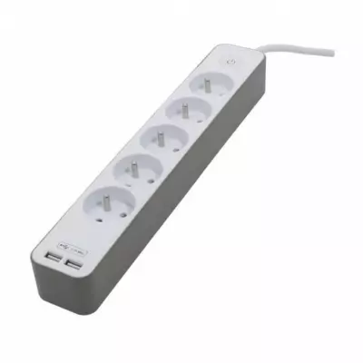 Bloc multiprise CHACON 5 prises 16A avec 2 ports USB - Blanc et brun