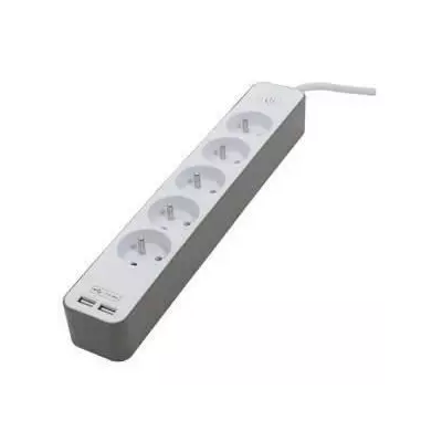 Bloc multiprise CHACON 5 prises 16A avec 2 ports USB - Blanc et brun