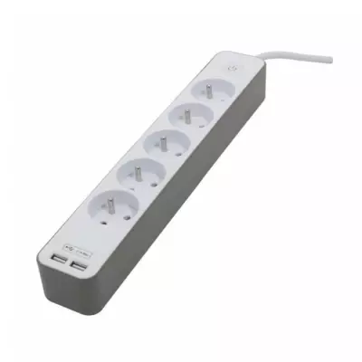 Bloc multiprise CHACON 5 prises 16A avec 2 ports USB - Blanc et brun