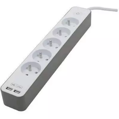 Bloc multiprise CHACON 5 prises 16A avec 2 ports USB - Blanc et brun