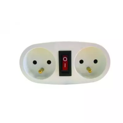 Prise biplite CHACON 2x16A avec interrupteur blanc
