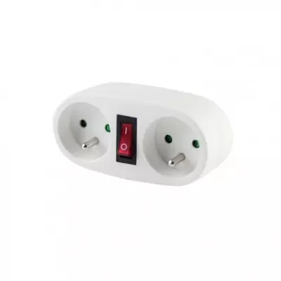 Prise biplite CHACON 2x16A avec interrupteur blanc