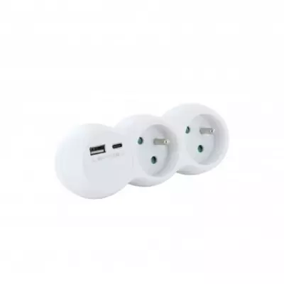 Lot 2 domino CHACON - 2 prises 16A avec USB-A + USB-C - Blanc