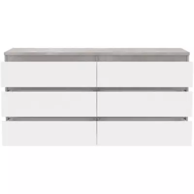 Commode CHELSEA 6 Tiroirs Blanc/Béton clair - Éco-responsable FSC® - L 154 x P 42,2 x H 79,9 cm
